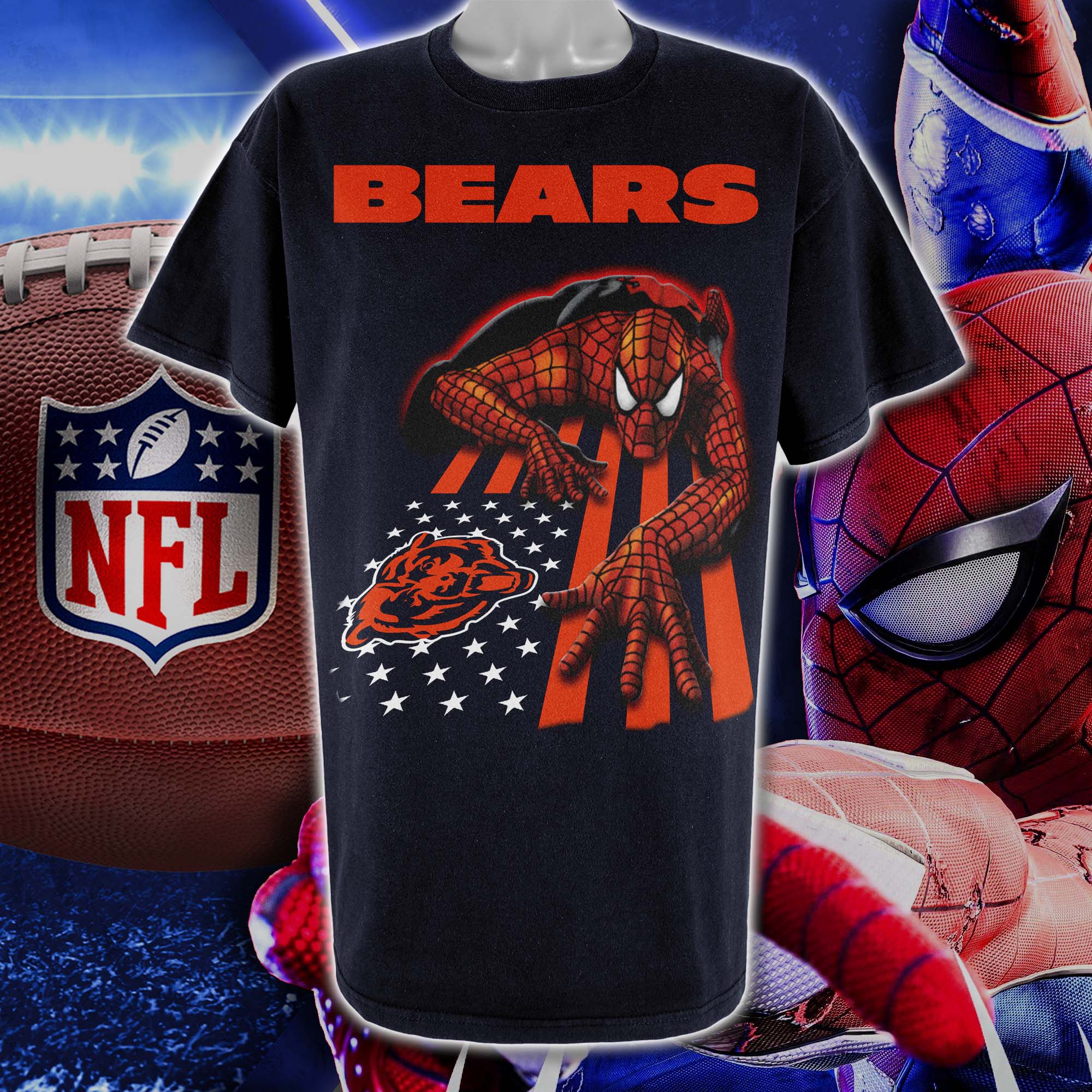 Chicago Bears & Spiderman America Flag T-Shirt PT76645