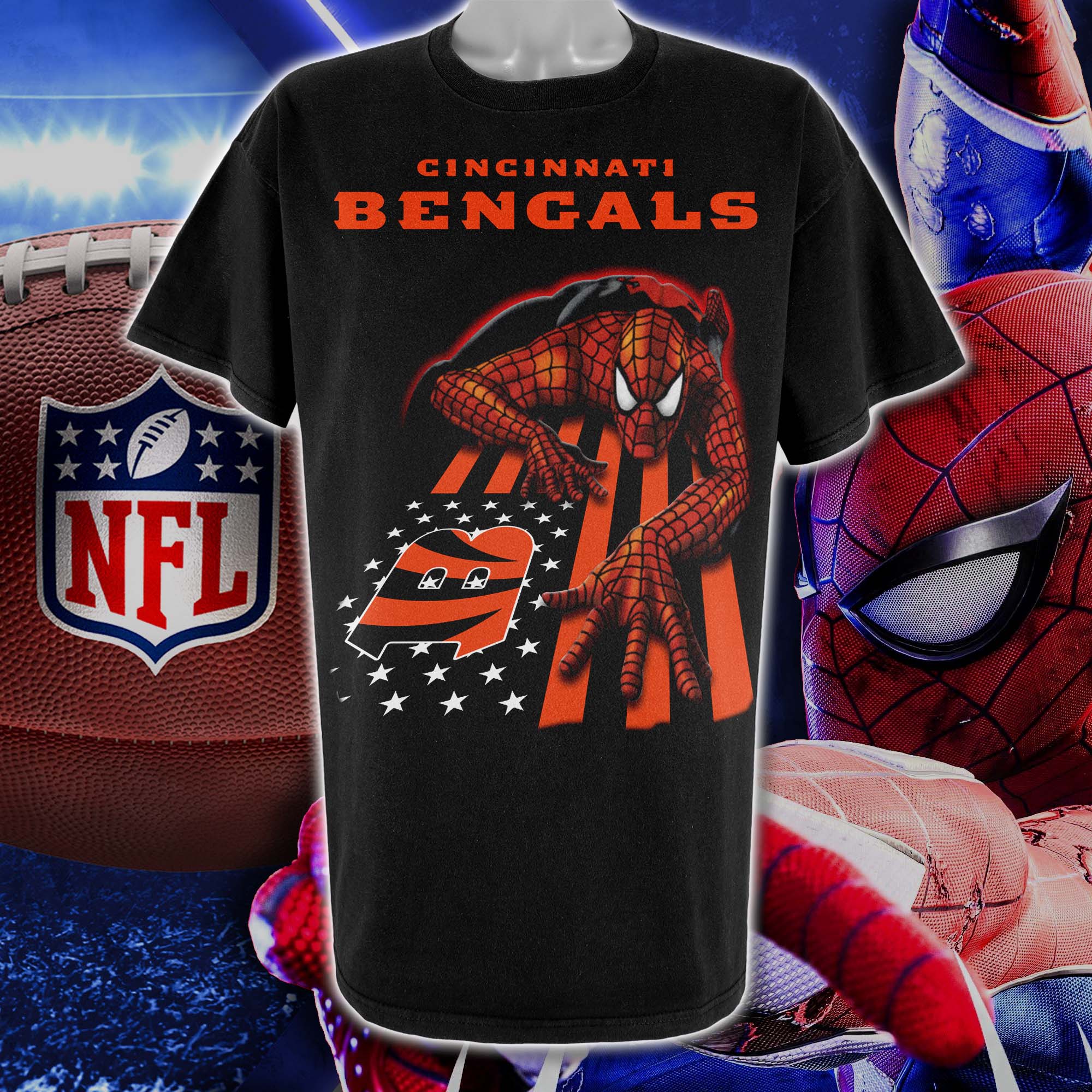 Cincinnati Bengals & Spiderman America Flag T-Shirt PT76646