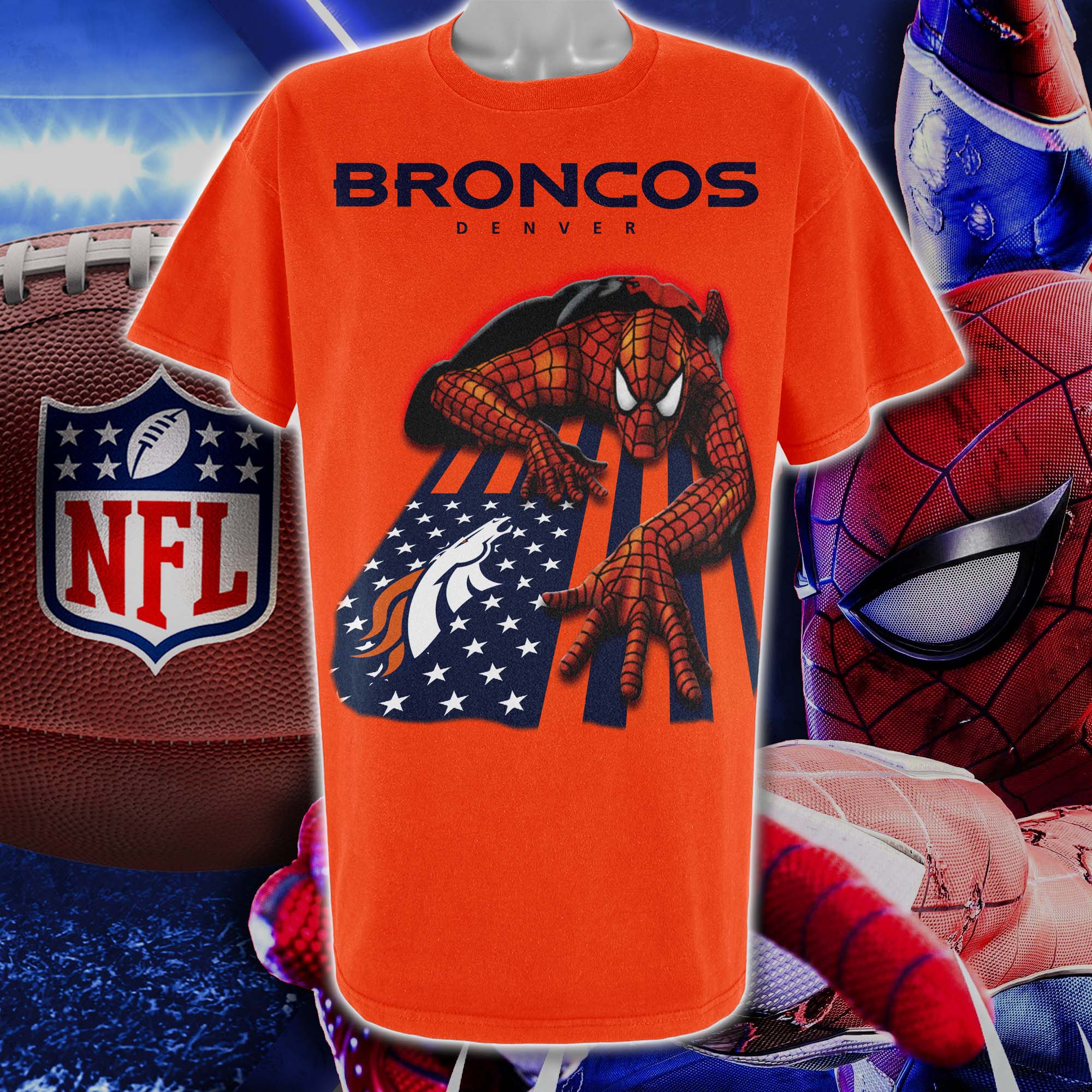 Denver Broncos & Spiderman America Flag T-Shirt PT76649