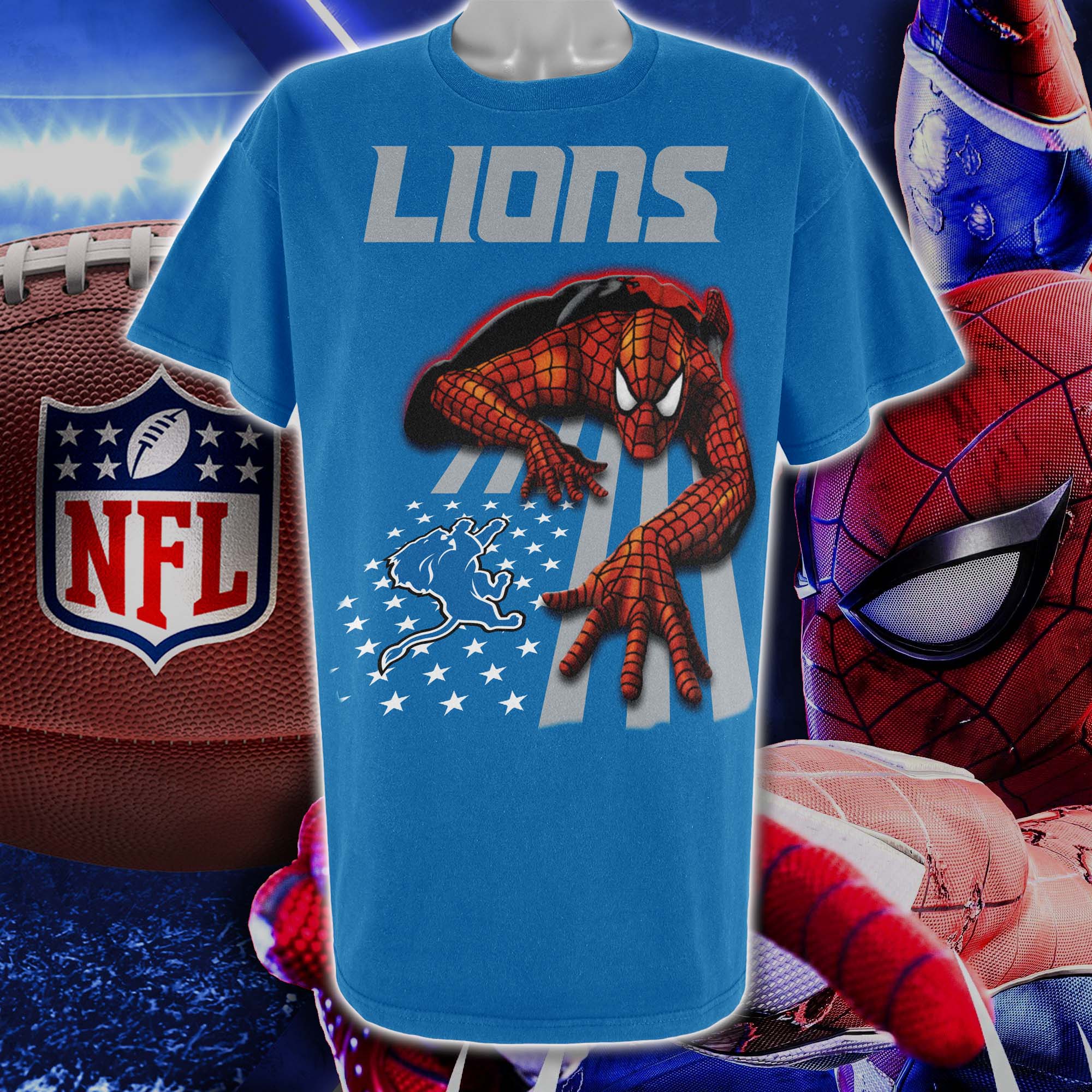 Detroit Lions & Spiderman America Flag T-Shirt PT76650