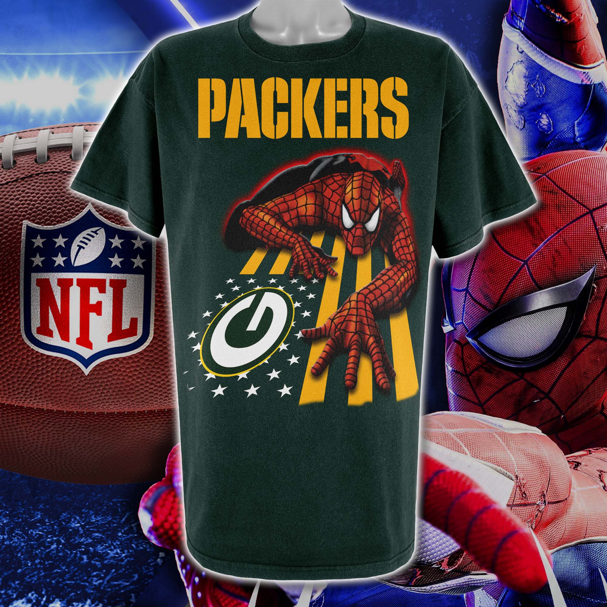 Green Bay Packers & Spiderman America Flag T-Shirt PT76651