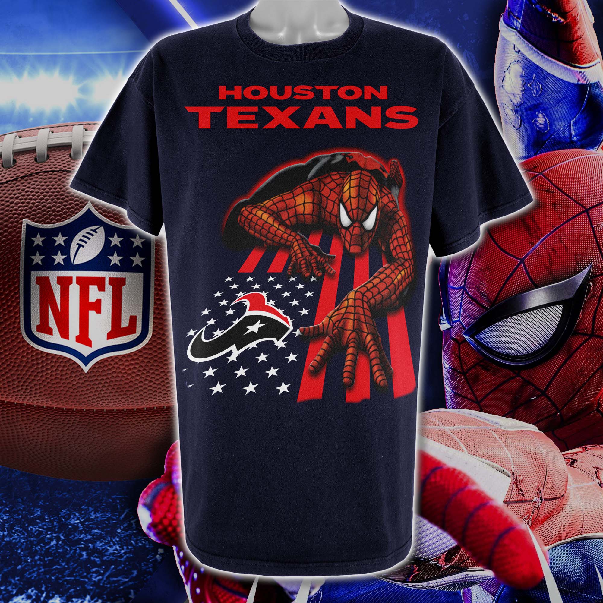 Houston Texans & Spiderman America Flag T-Shirt PT76652