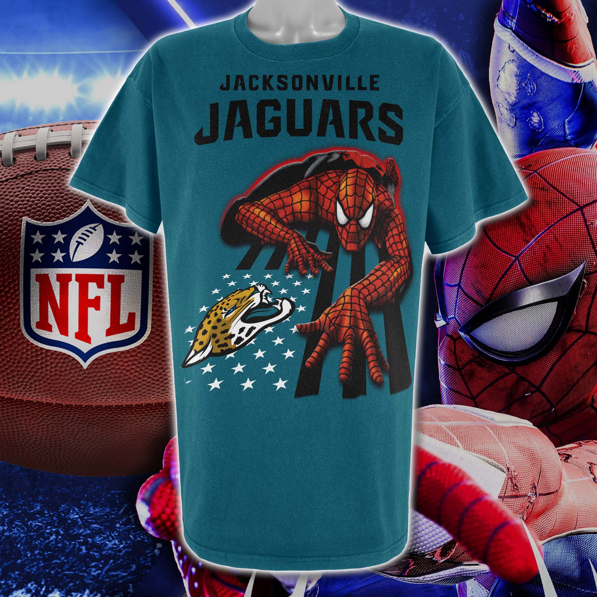 Jacksonville Jaguars & Spiderman America Flag T-Shirt PT76654