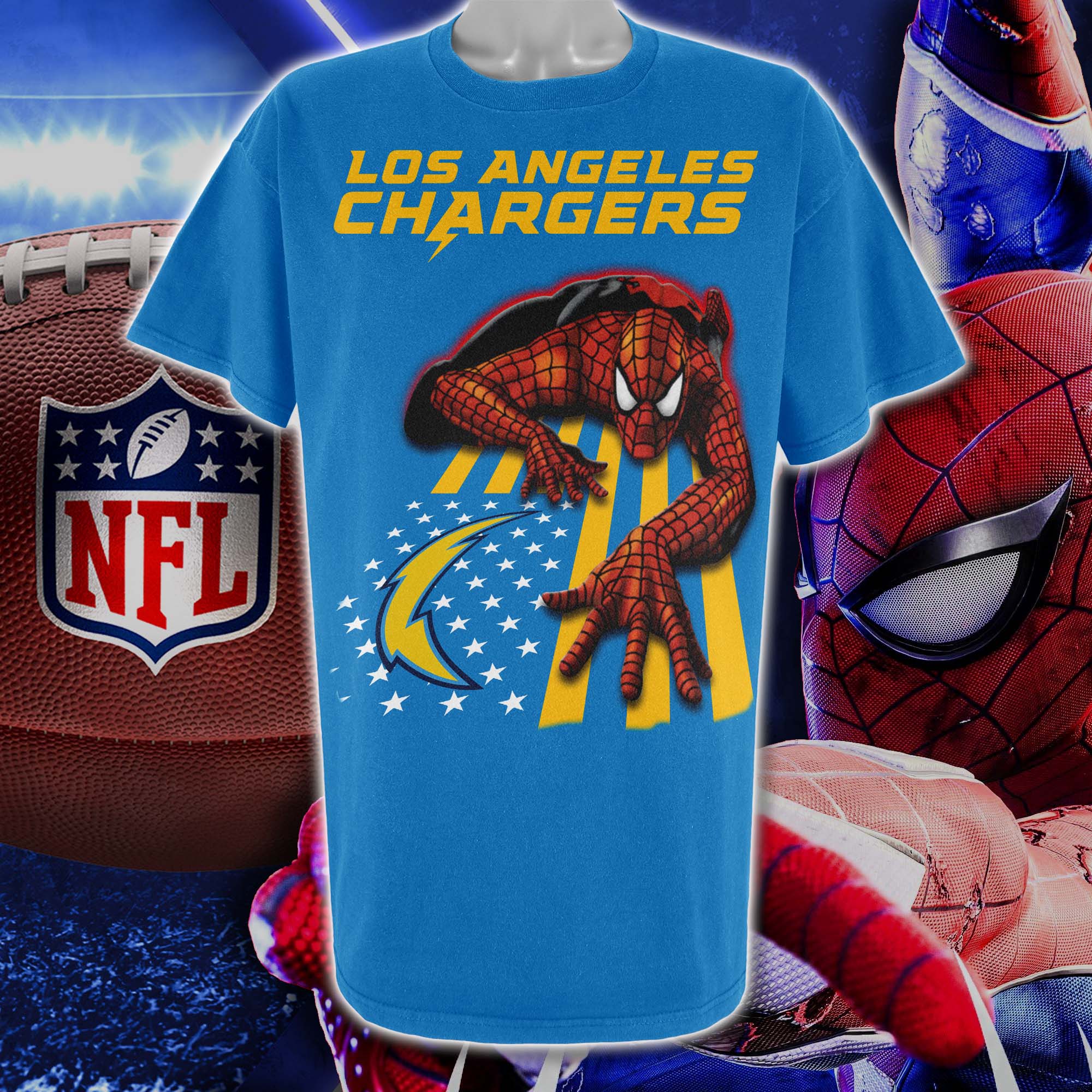 Los Angeles Chargers & Spiderman America Flag T-Shirt PT76657