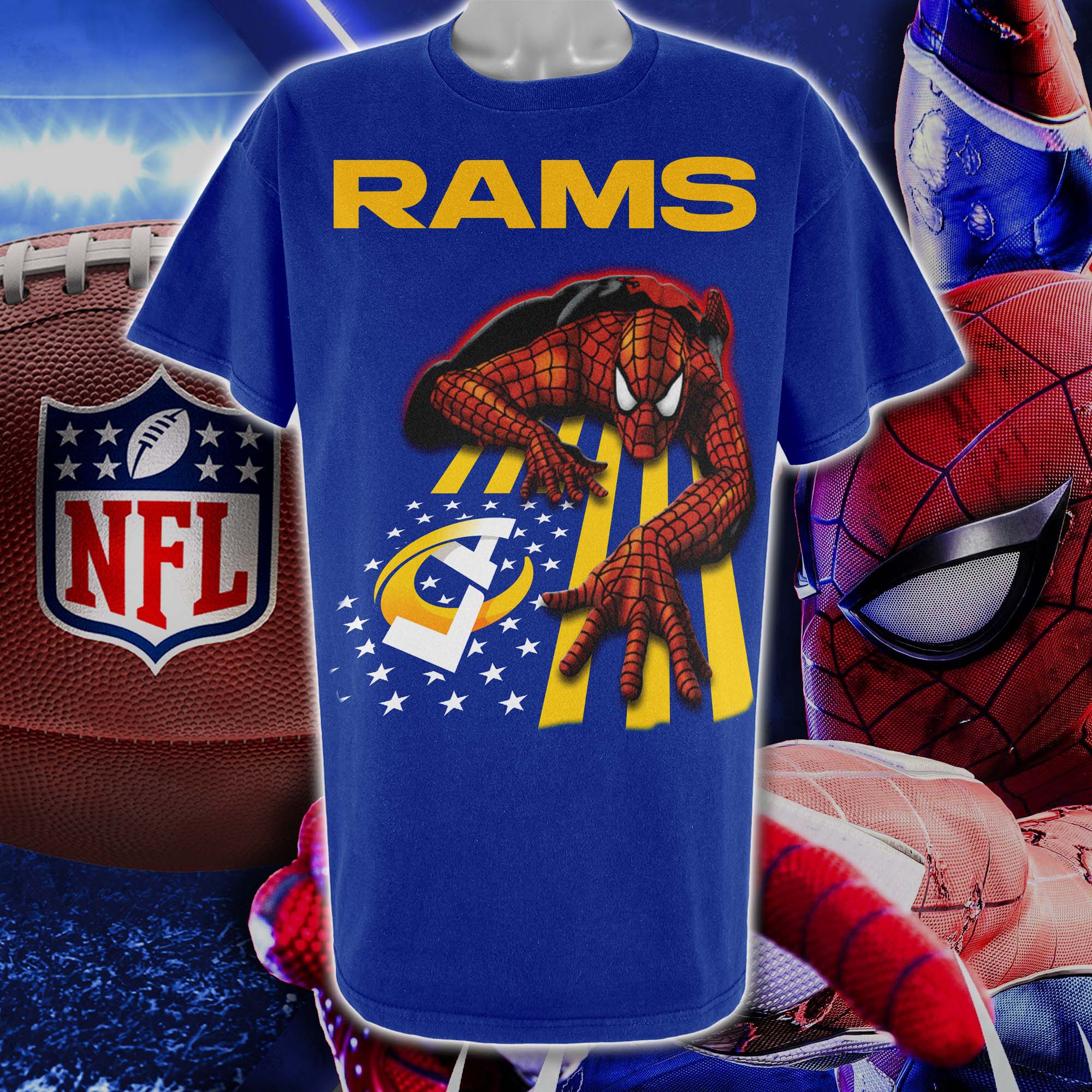 Los Angeles Rams & Spiderman America Flag T-Shirt PT76658