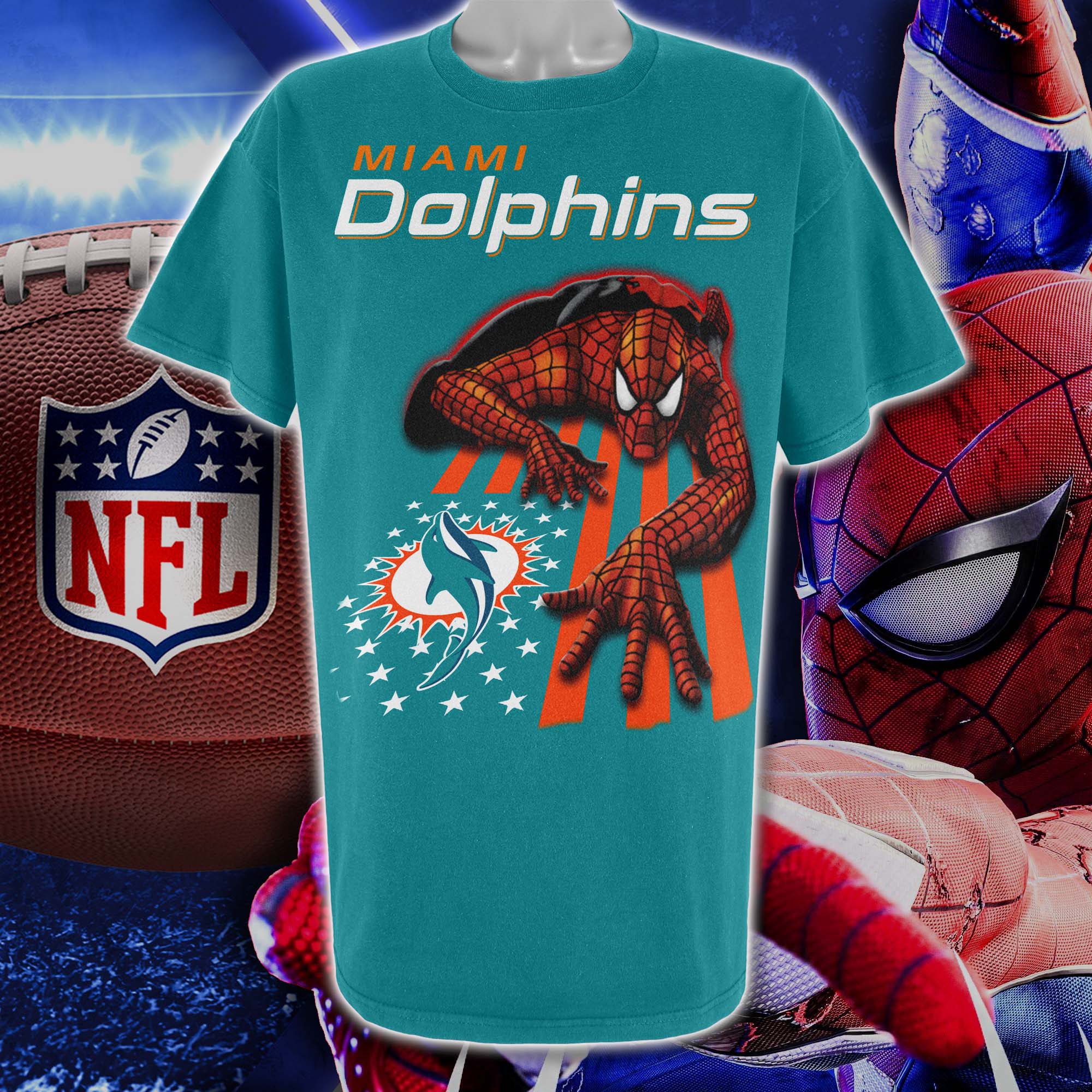 Miami Dolphins & Spiderman America Flag T-Shirt PT76659