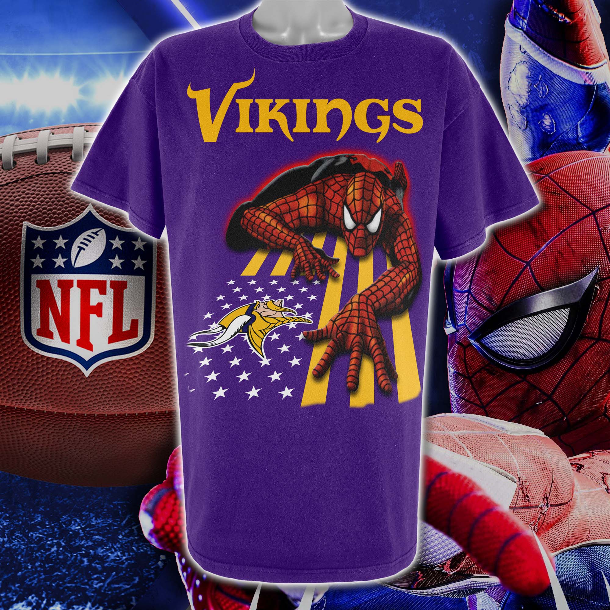Minnesota Vikings & Spiderman America Flag T-Shirt PT76660
