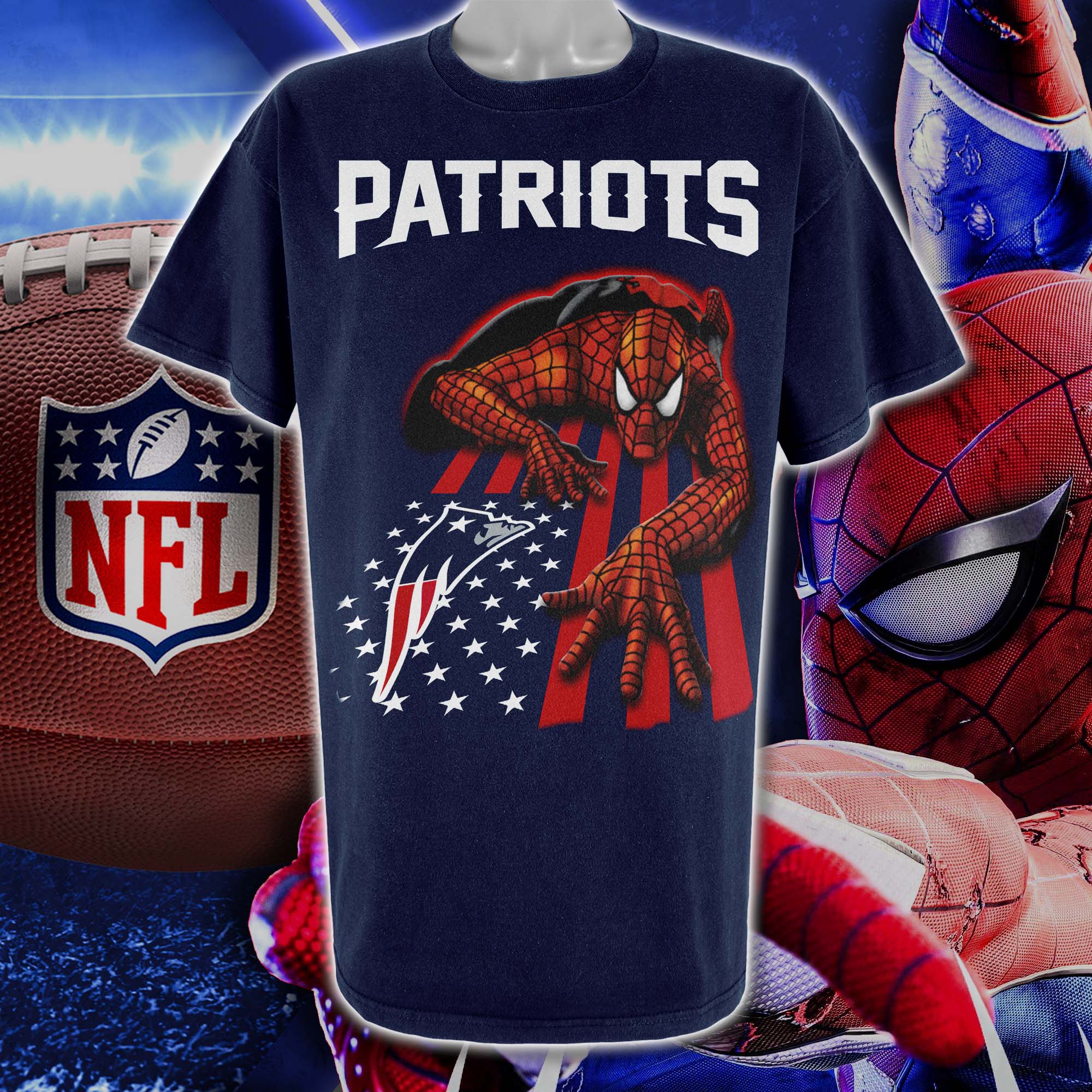 New England Patriots & Spiderman America Flag T-Shirt PT76661