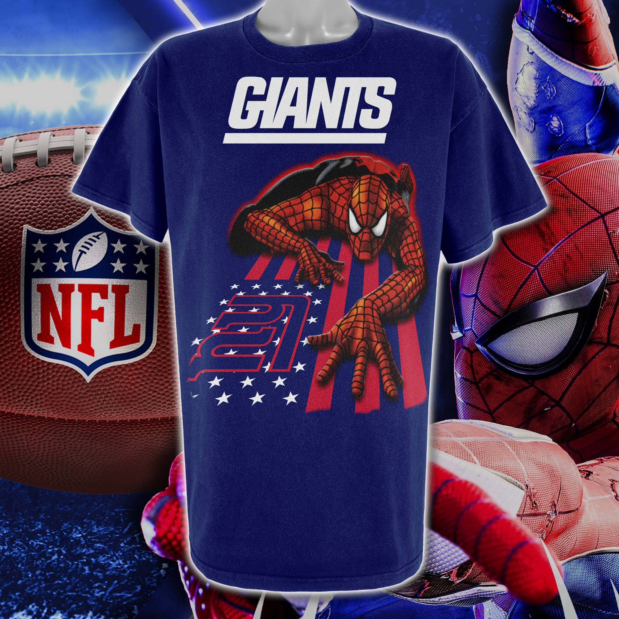 New York Giants & Spiderman America Flag T-Shirt PT76663