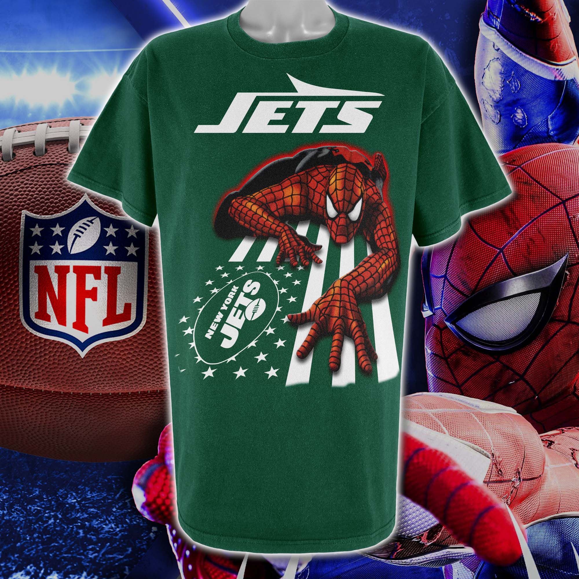 New York Jets & Spiderman America Flag T-Shirt PT76664