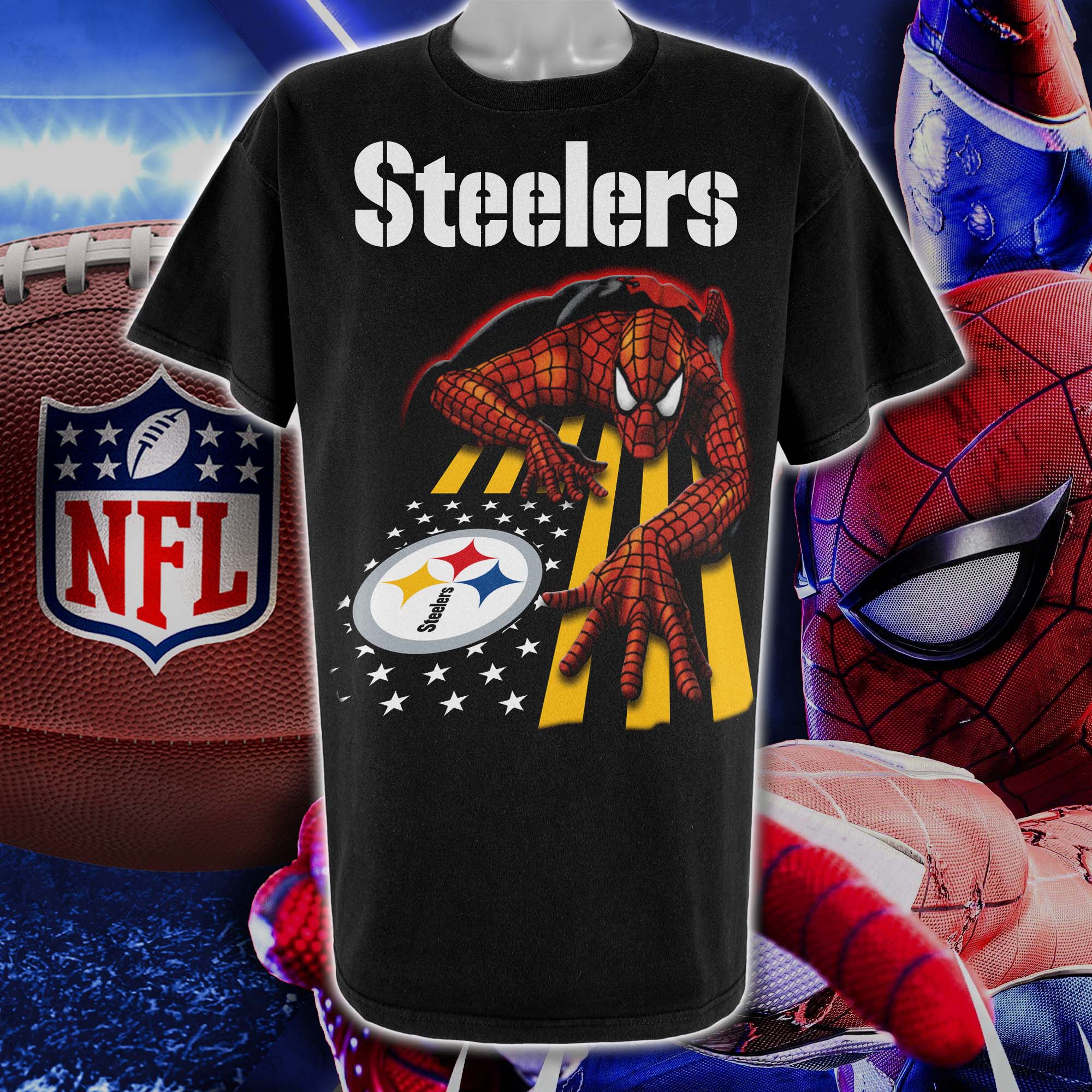 Pittsburgh Steelers & Spiderman America Flag T-Shirt PT76666