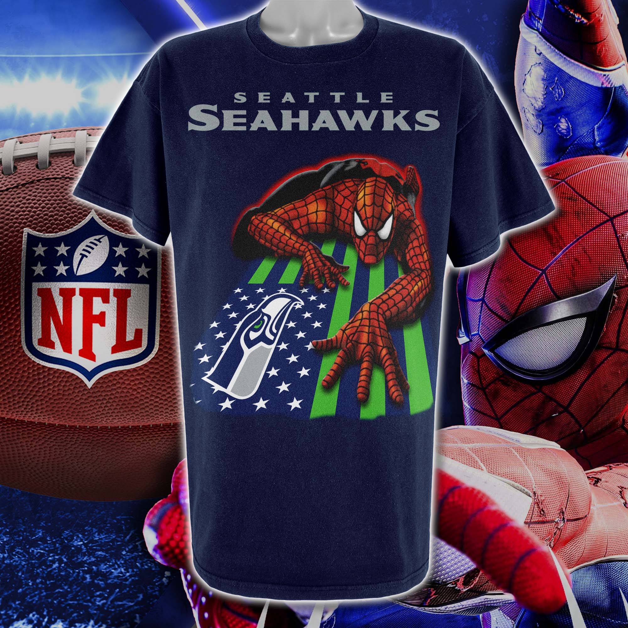 Seattle Seahawks & Spiderman America Flag T-Shirt PT76668