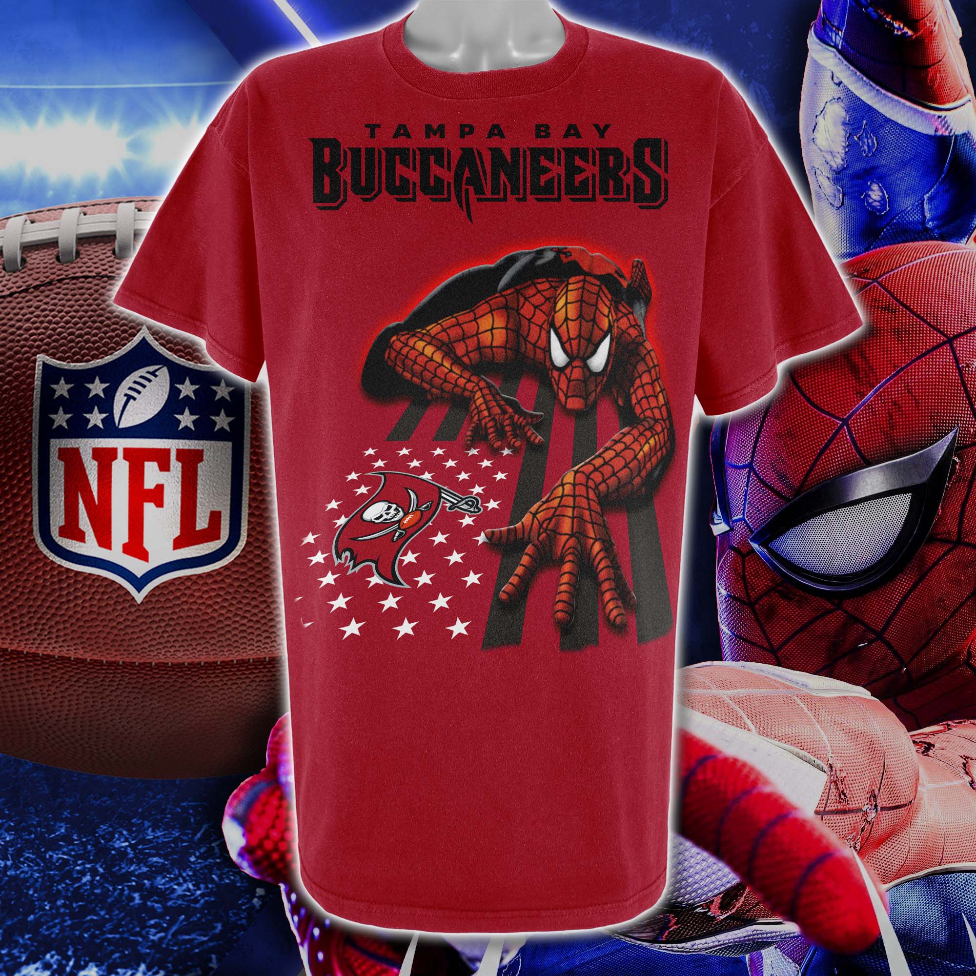 Tampa Bay Buccaneers & Spiderman America Flag T-Shirt PT76669