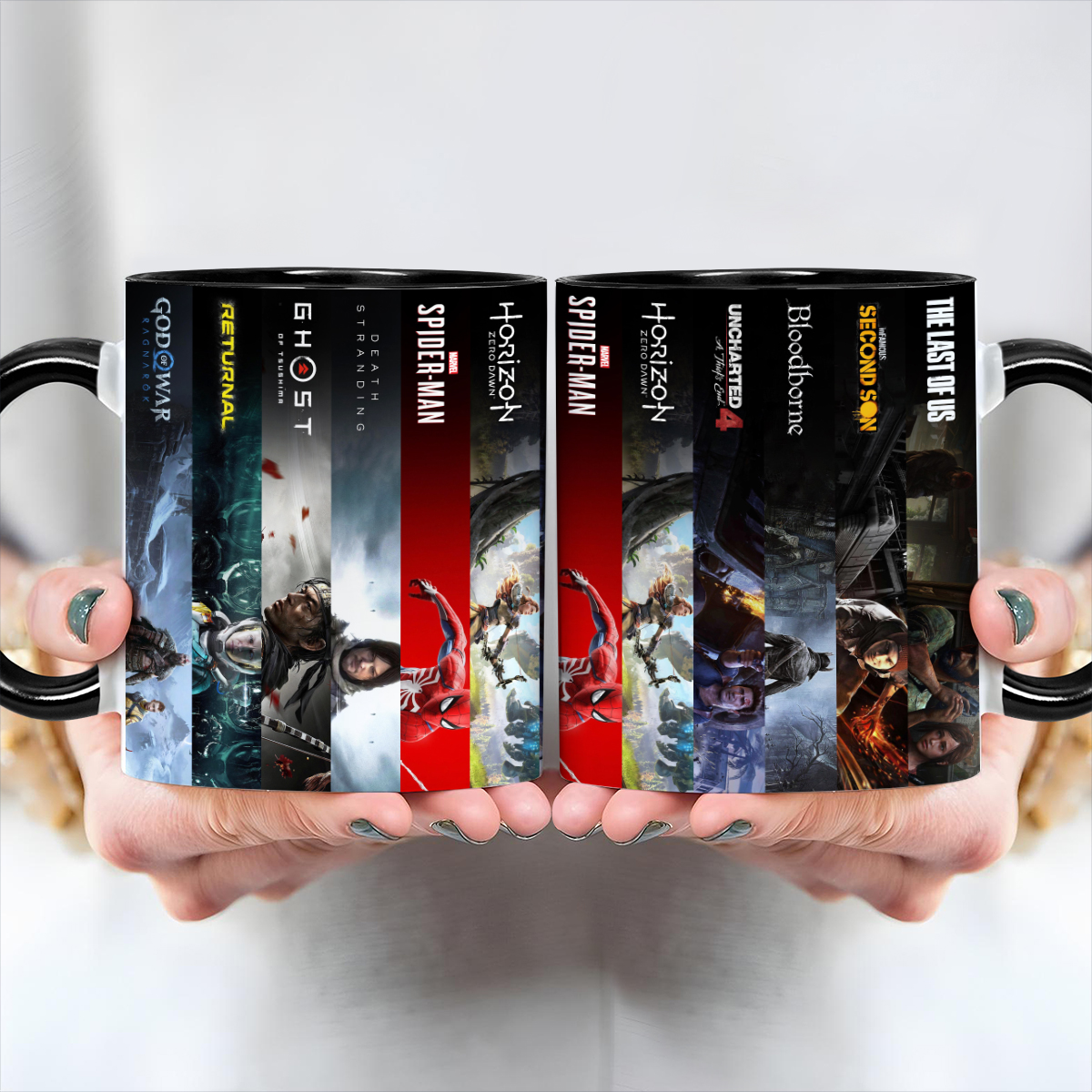 PlayStation Exclusive Games Mug – God of War, Spider-Man, Horizon, TLOU, Uncharted – Gamer Gift Coffee Cup PT76833