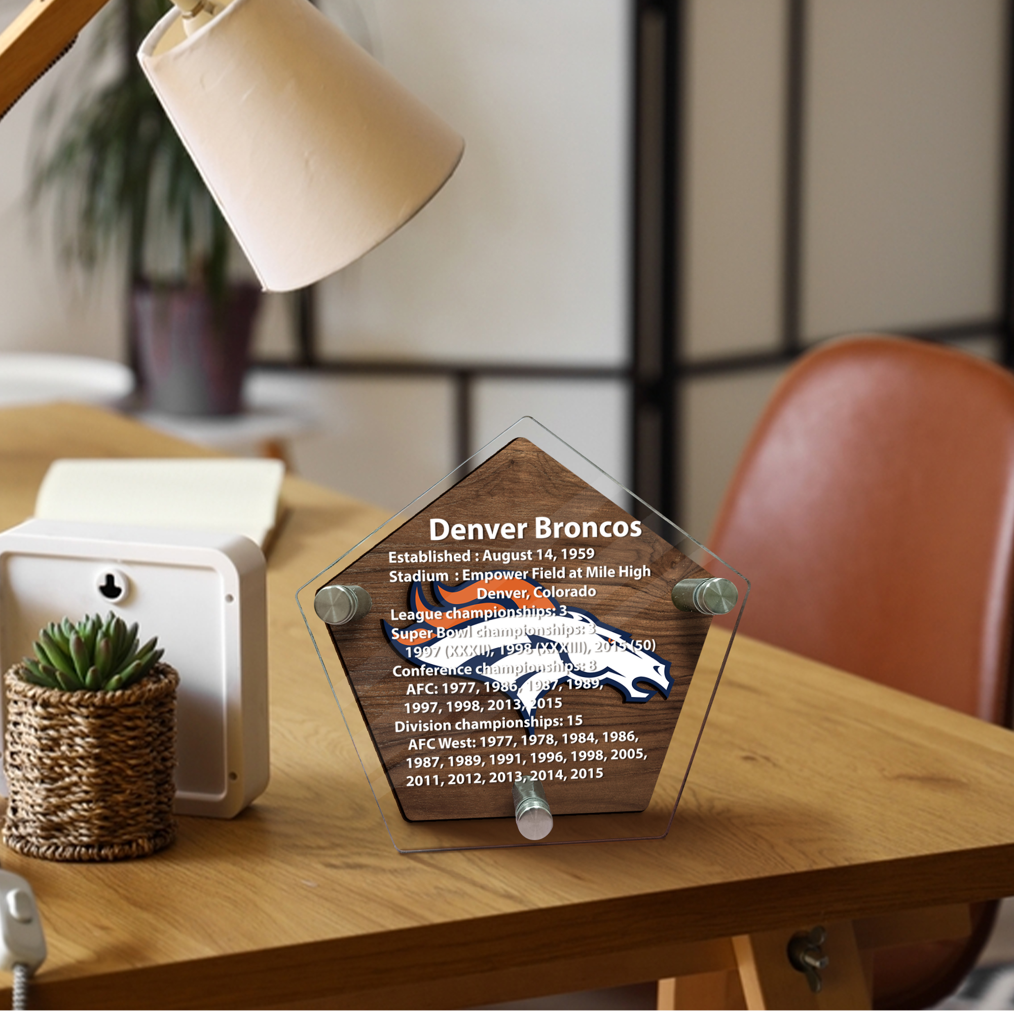 Denver Broncos Wooden and Acrylic Commemorative Plaque PT76838