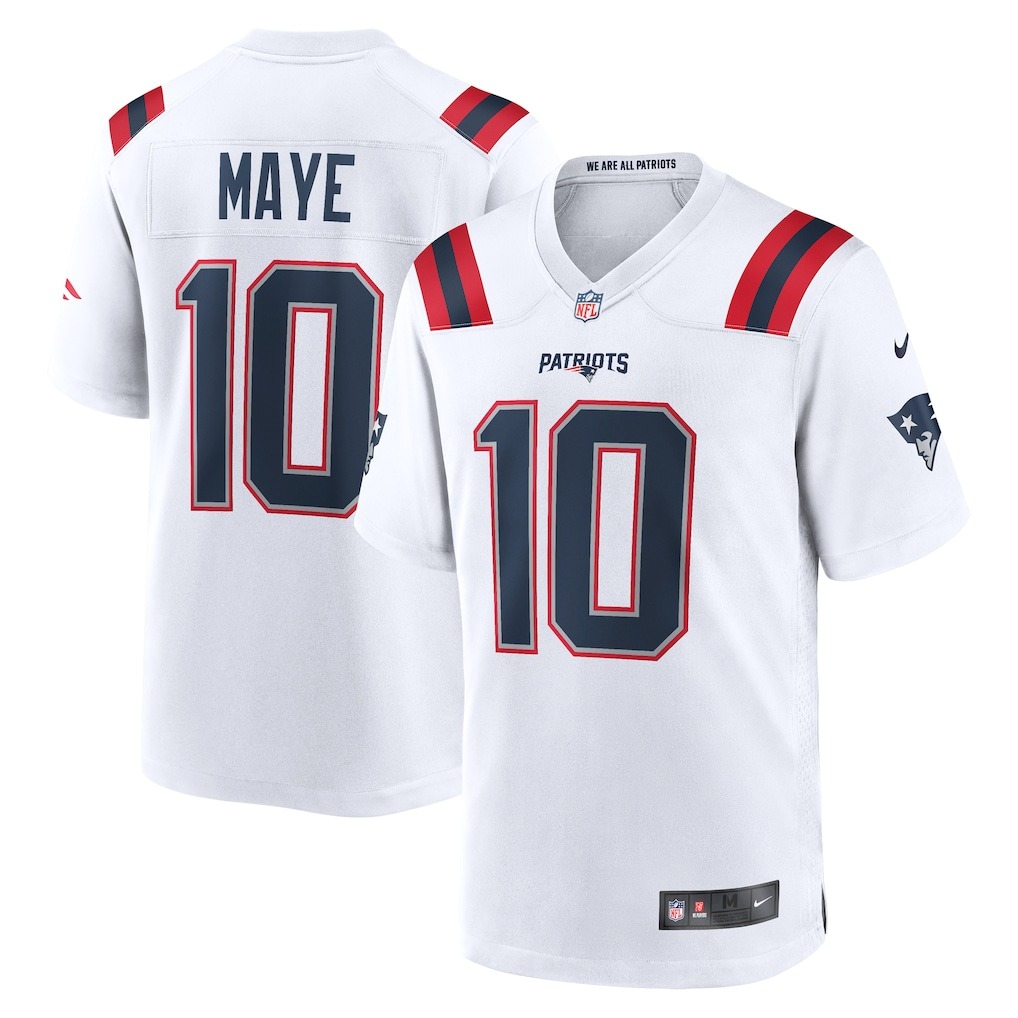 New England Patriots Drake Maye Nike White Player Game Jersey PT77236