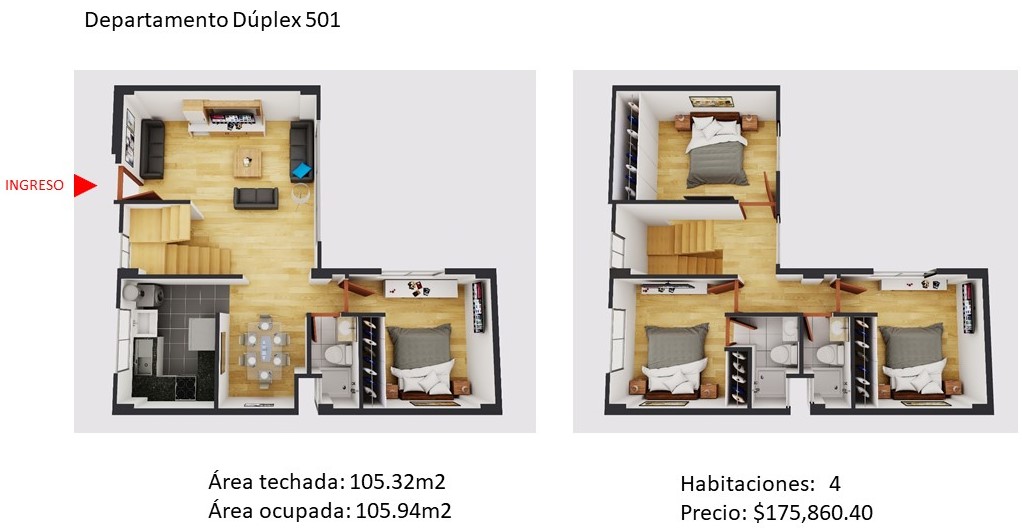 Duplex 4 dorm.