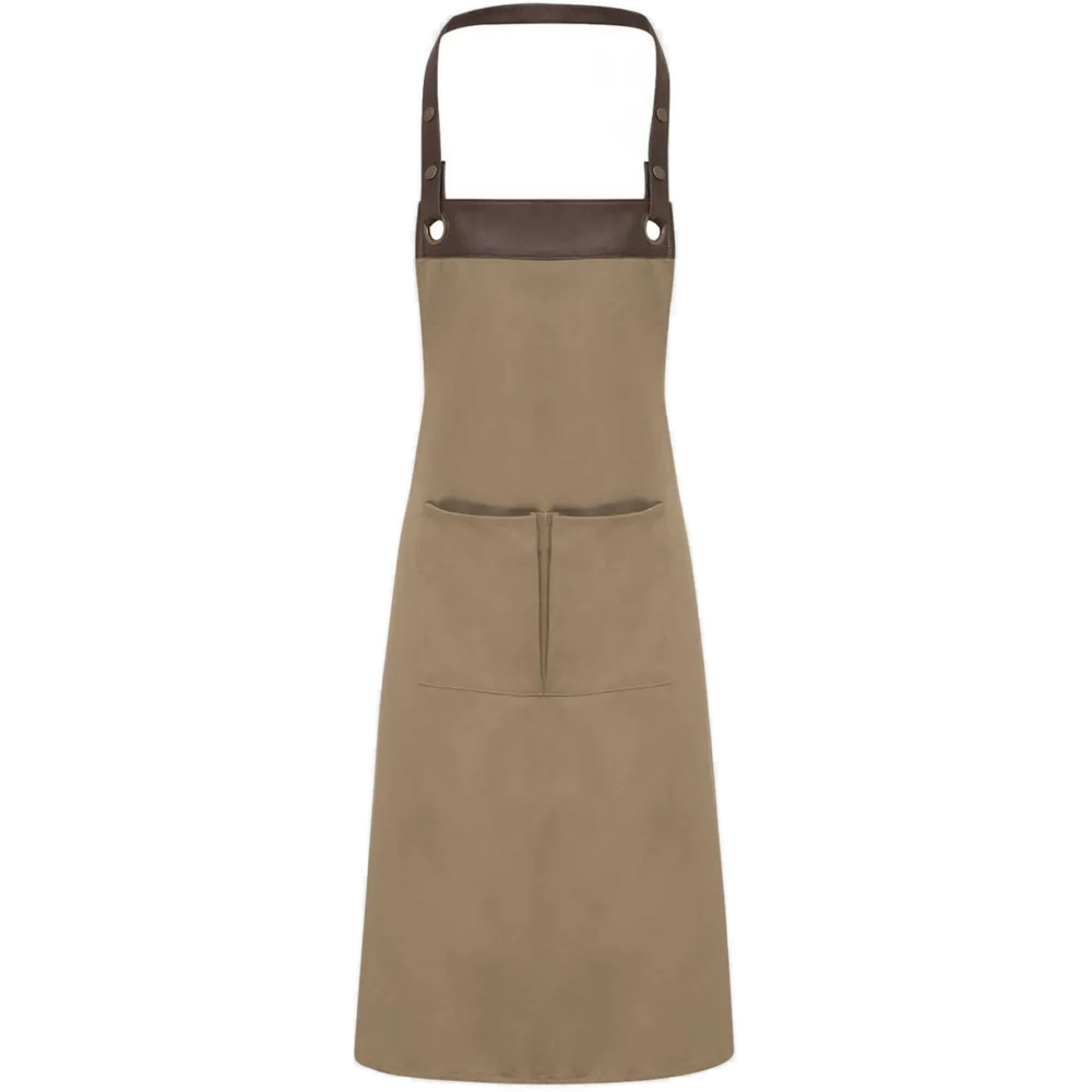 Espresso Bib Apron with Pockets — Khaki/ Brown