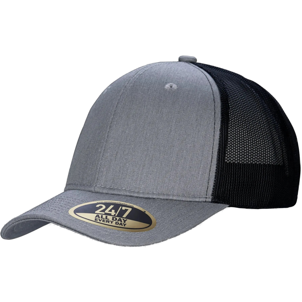 H08205 - Trucker - Snap Back Trucker Cap — Grey Heather/Black
