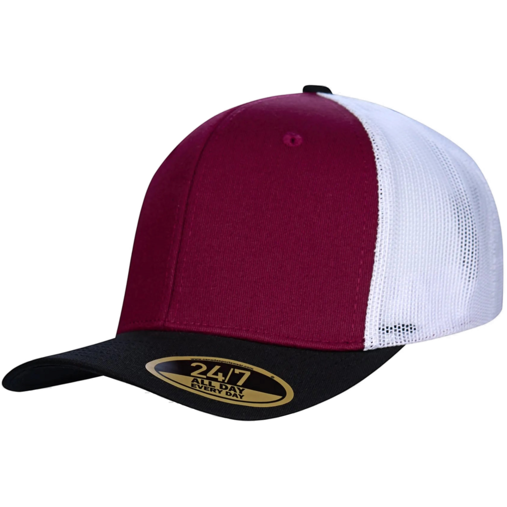 H08205 - Trucker - Snap Back Trucker Cap — Maroon/Black/White