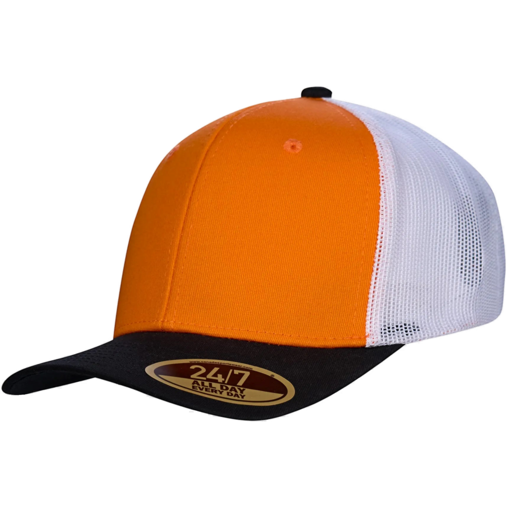 H08205 - Trucker - Snap Back Trucker Cap — Orange/Black/White