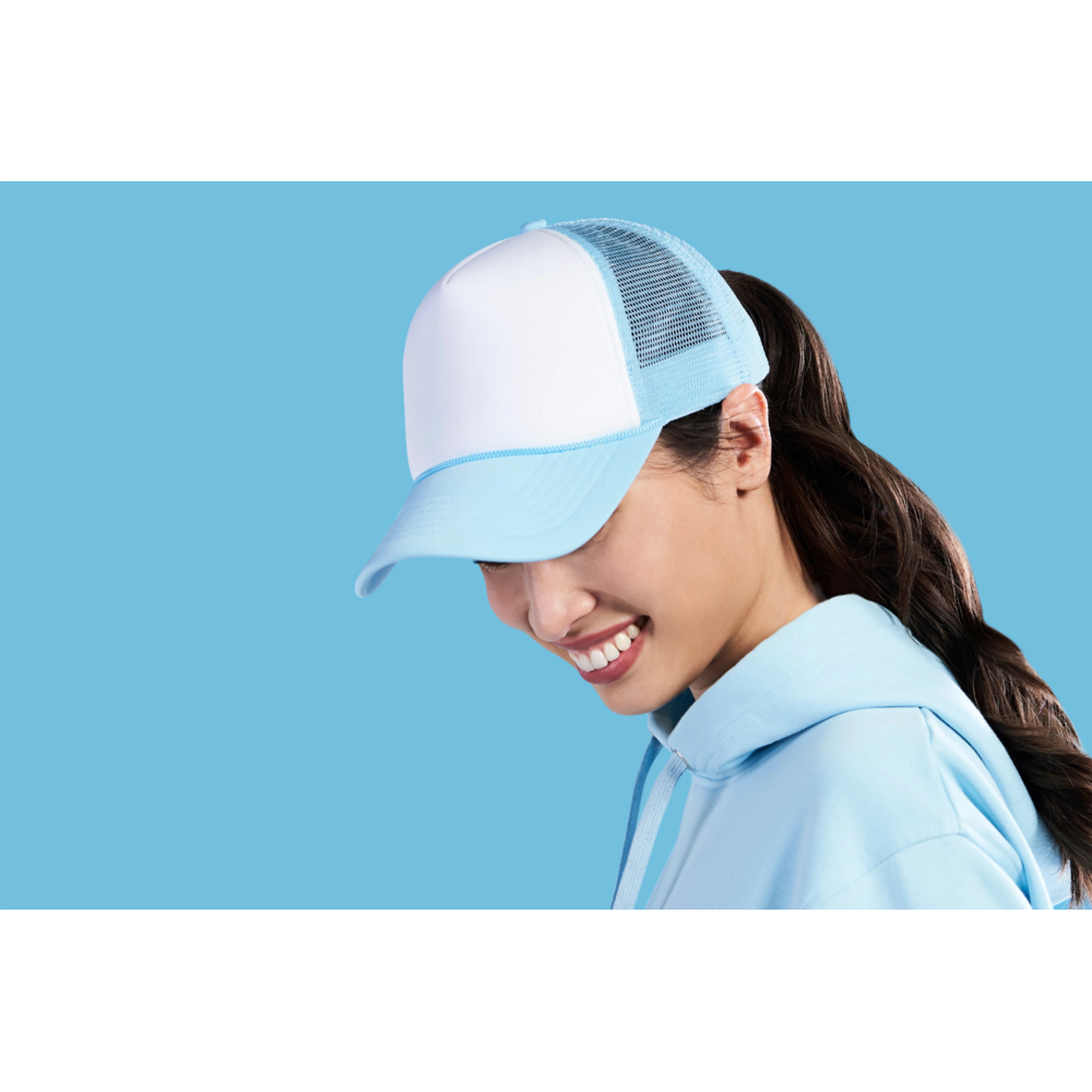 H08210 - Retro - 5-Panel Foam Snap Back Trucker Cap — White Lt Blue L00550 1