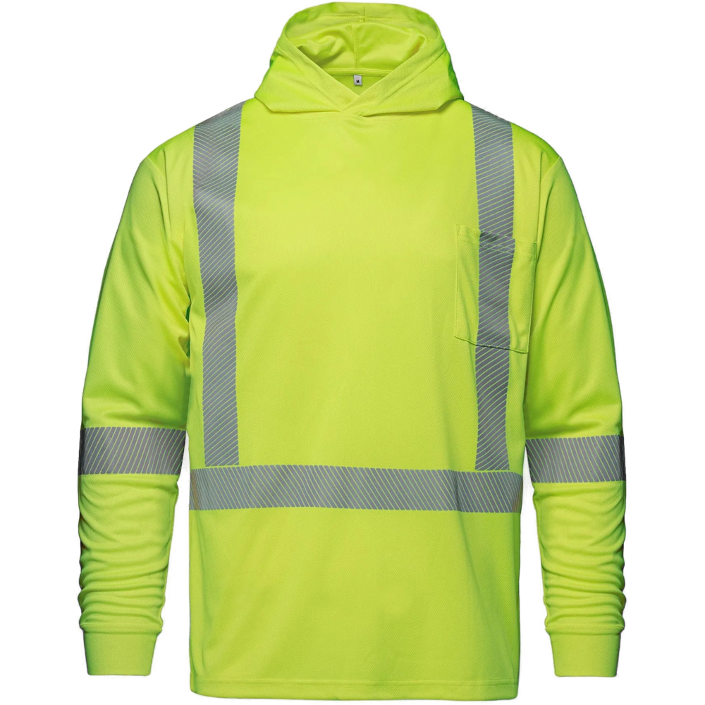 S05985 - GLOW - Long Sleeve Hi-VIS Hooded T-Shirt with Segmented Stripes