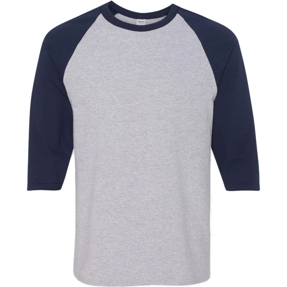 Heavy Cotton™ Raglan Three-Quarter Sleeve T-Shirt — Sport Grey/ Navy