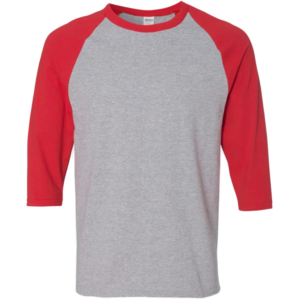 Heavy Cotton™ Raglan Three-Quarter Sleeve T-Shirt — Sport Grey/ Red