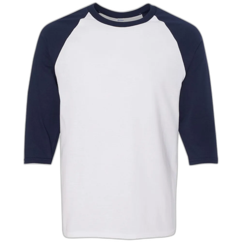 Heavy Cotton™ Raglan Three-Quarter Sleeve T-Shirt — White/ Navy