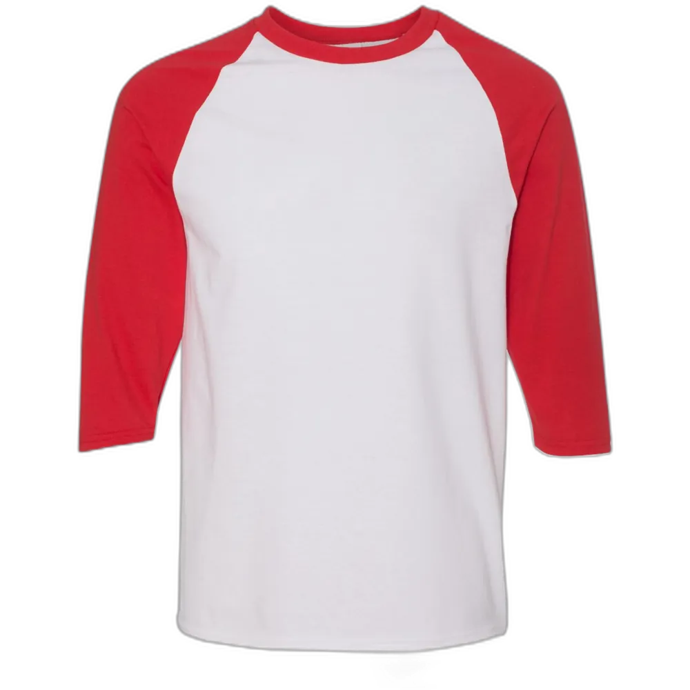 Heavy Cotton™ Raglan Three-Quarter Sleeve T-Shirt — White/ Red