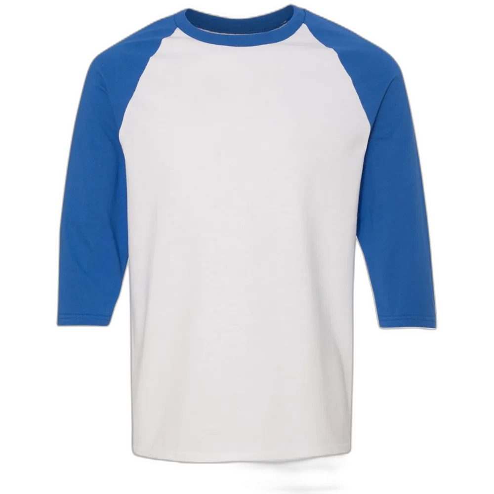 Heavy Cotton™ Raglan Three-Quarter Sleeve T-Shirt — White/ Royal