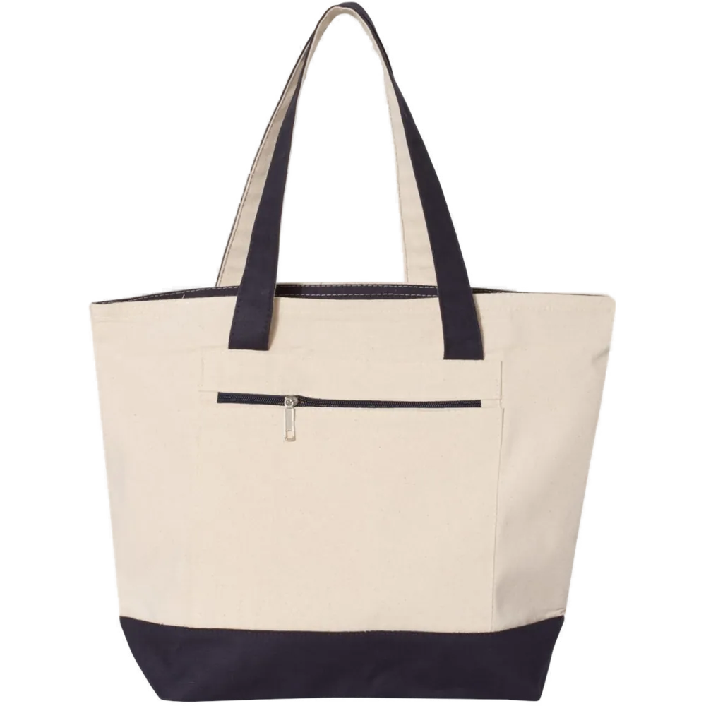 19L Zippered Tote — Natural/ Navy