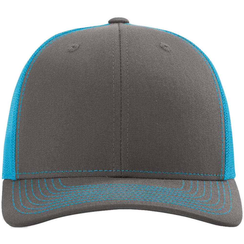 Snapback Trucker Cap — Charcoal/ Neon Blue