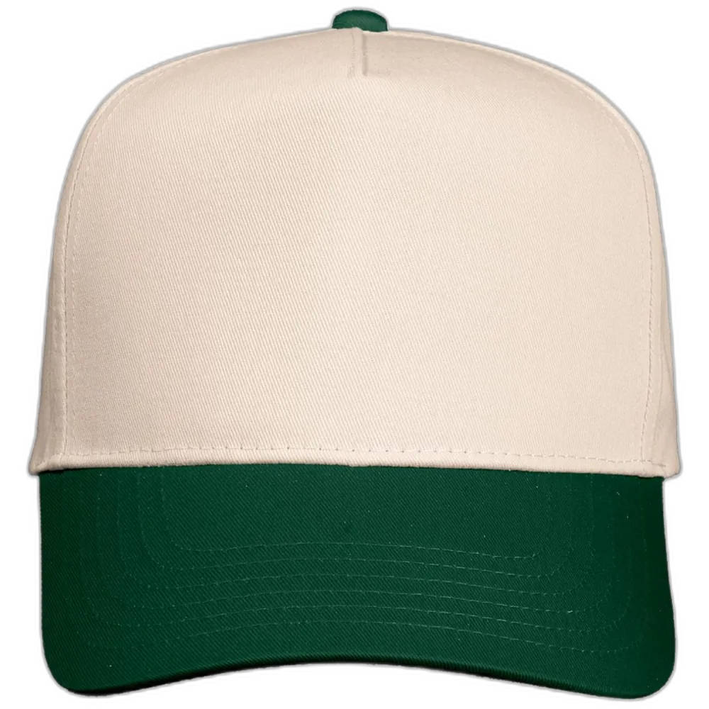 Five-Panel Twill Cap — Natural/ Forest Green