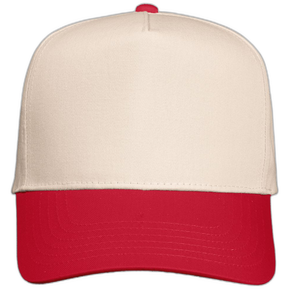Five-Panel Twill Cap — Natural/ Red