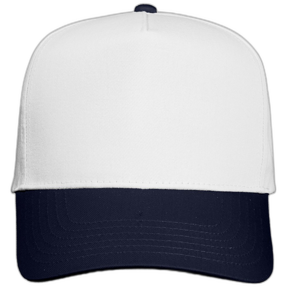 Five-Panel Twill Cap — White/ Navy