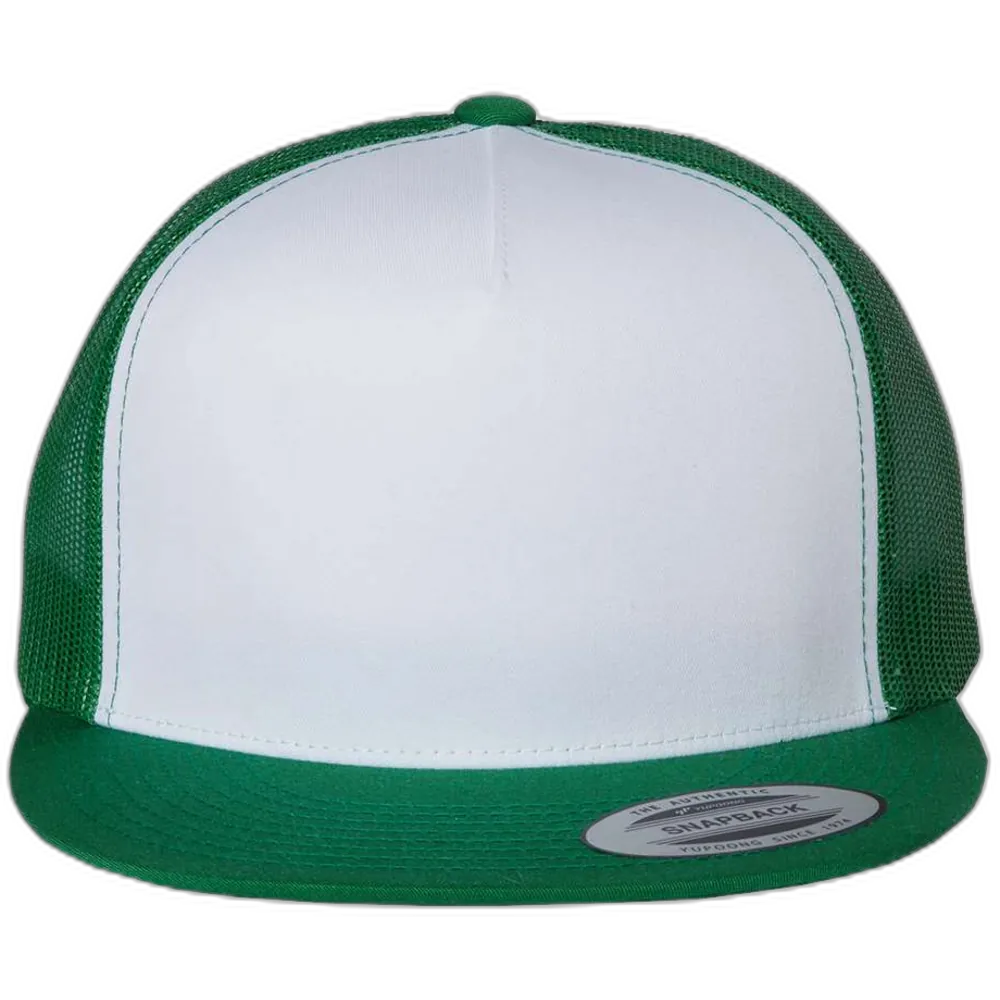 Five-Panel Classic Trucker Cap — Kelly/ White/ Kelly