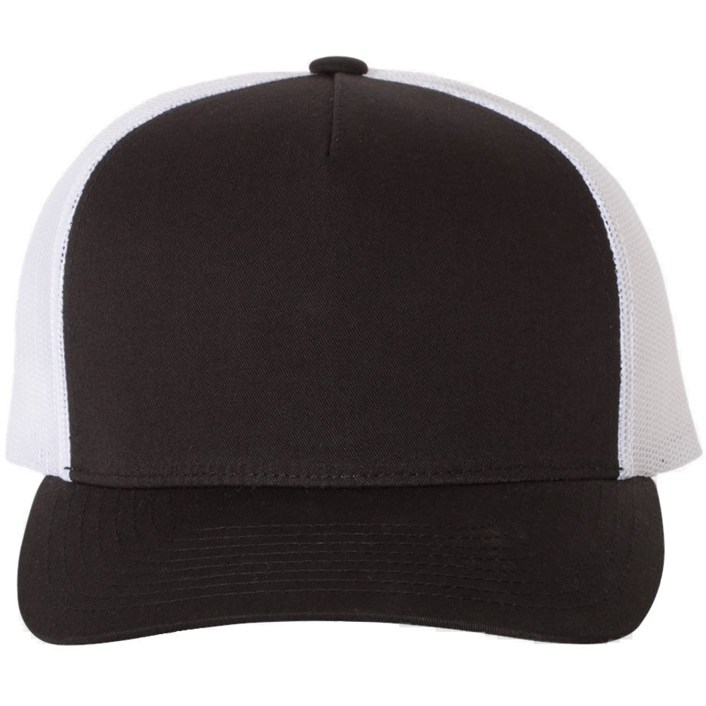 Five-Panel Retro Trucker Cap — Black/ White