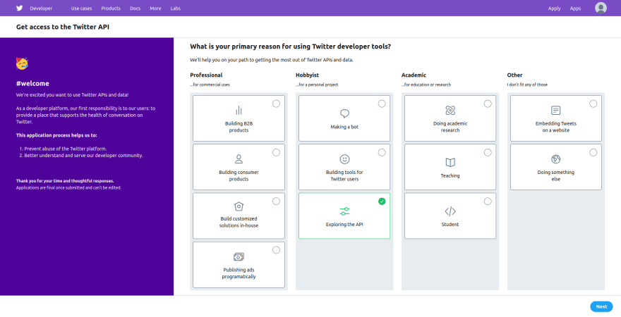Sign up for a Twitter Developer Account