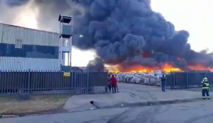 WATCH | Large fire at Boksburg recycling factory after materials catch alight | News24