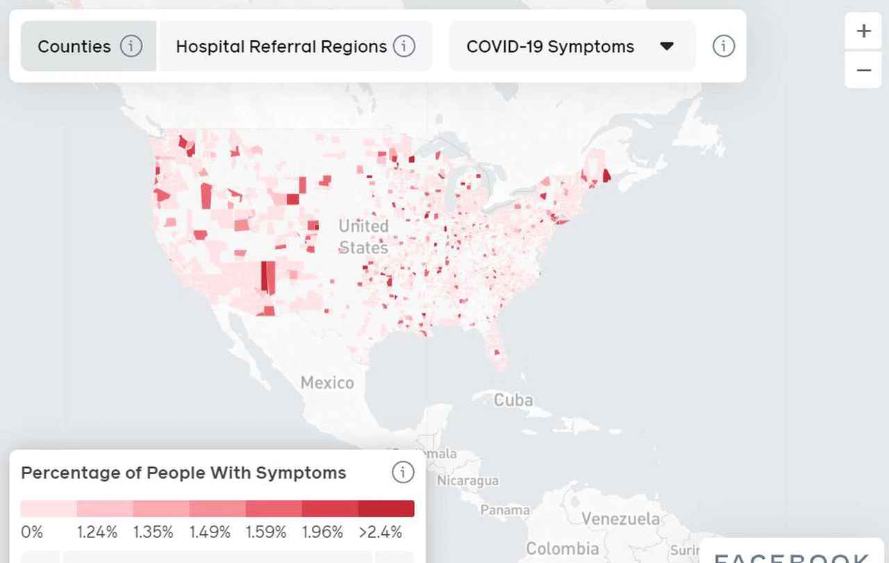 Coronavirus pandemic: Facebook releases interactive map to show those who report COVID-19 symptoms