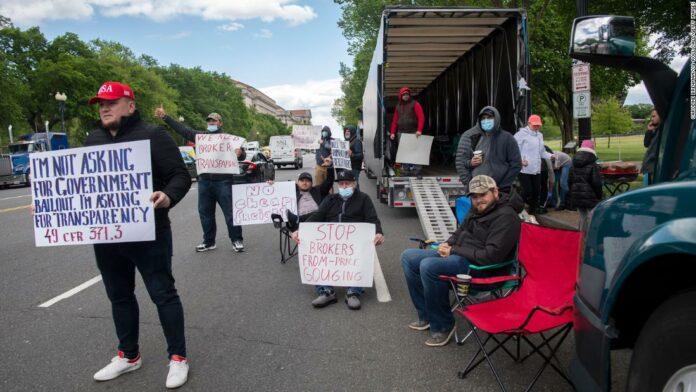 ‘He lied on national television’: Trump falsely claims truckers protesting industry problems are honking to support him