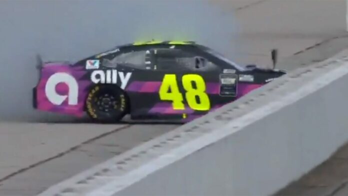 Jimmie Johnson crashes out of the lead at NASCAR Darlington race