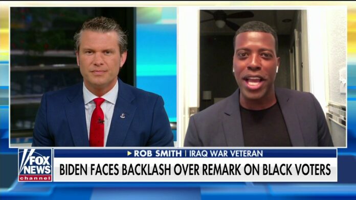Iraq War veteran Rob Smith reacts after Biden says voters supporting Trump ‘ain’t black’
