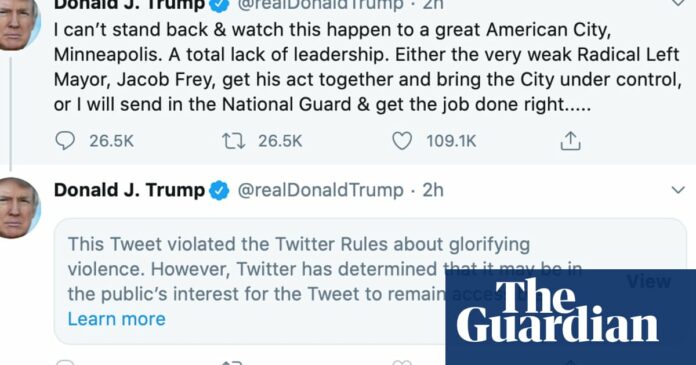 Twitter hides Donald Trump tweet for ‘glorifying violence’