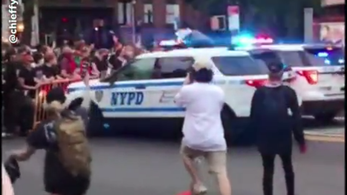 Video shows NYPD SUVs ram into crowd protesting George Floyd killing; mayor’s comments criticized