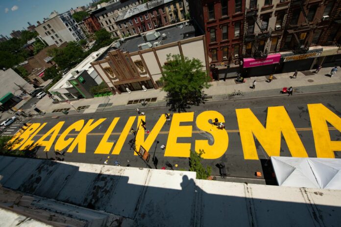 Brooklyn street painted over with giant Black Lives Matter mural