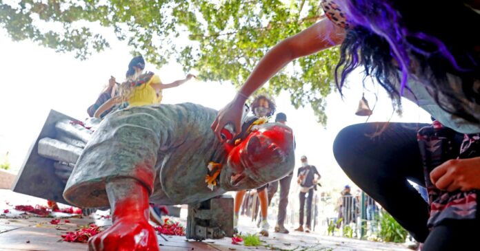 Junipero Serra statue toppled in downtown L.A.