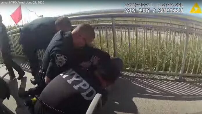 NYPD officer suspended after video emerges apparently showing chokehold during Queens boardwalk arrest